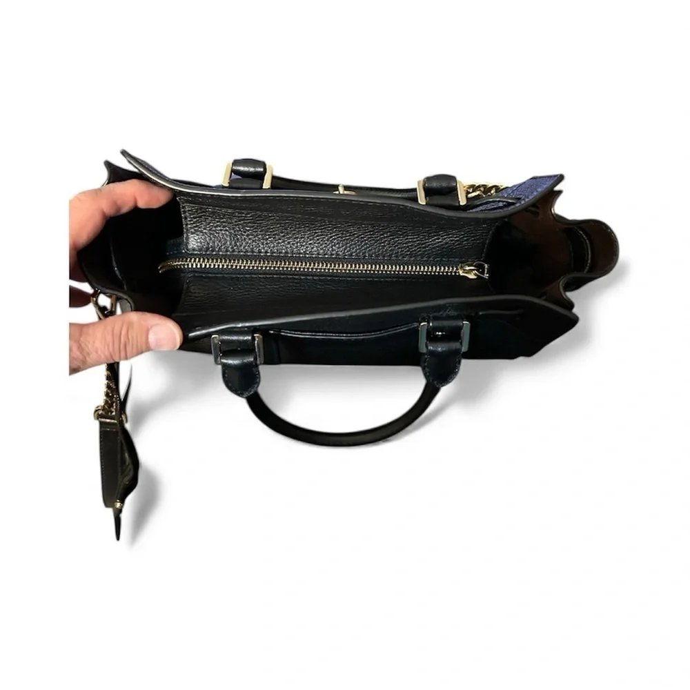 Micheal Kors Hamilton small satchel bag in black pebble leather and gold accents